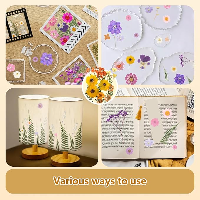 Dried Pressed Flowers for Resin Mold Dry Flower Real Leaves Bulk with Tweezers Natural Herbs Kit for Scrapbooking DIY Art Crafts Candle Jewelry Making Nails Floral Decoration