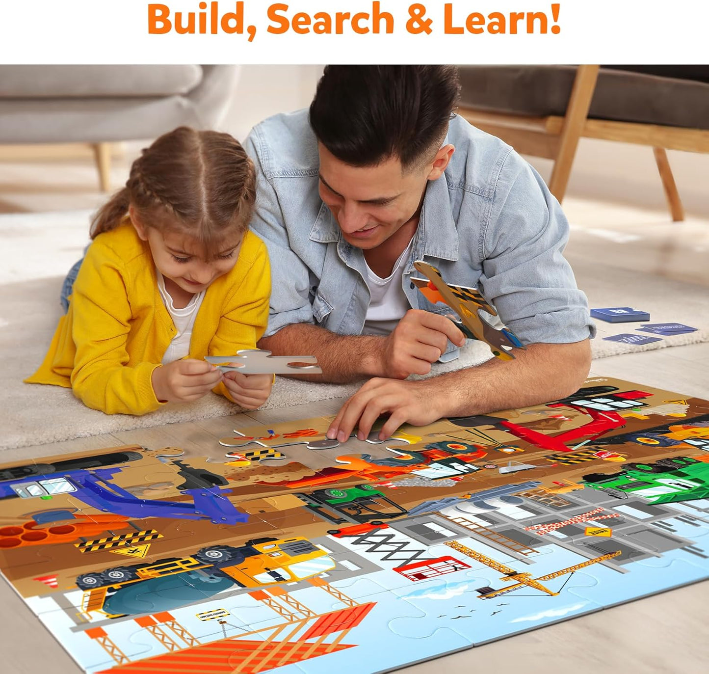 Skillmatics Floor Puzzle & Game - Piece & Play Construction Site, Jigsaw & Toddler Puzzles, Educational Toy, Gifts for Boys & Girls Ages 3, 4, 5, 6, 7 (48 Pieces, 2 x 3 feet)