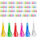 120 Pcs Glitter Bomb Noise Maker Gold Metallic Fringed Squawker Blowouts Silver Musical Blower Whistle for Birthday New Years Party Supplies Sporting Events Graduation (Multicolor Set 1)