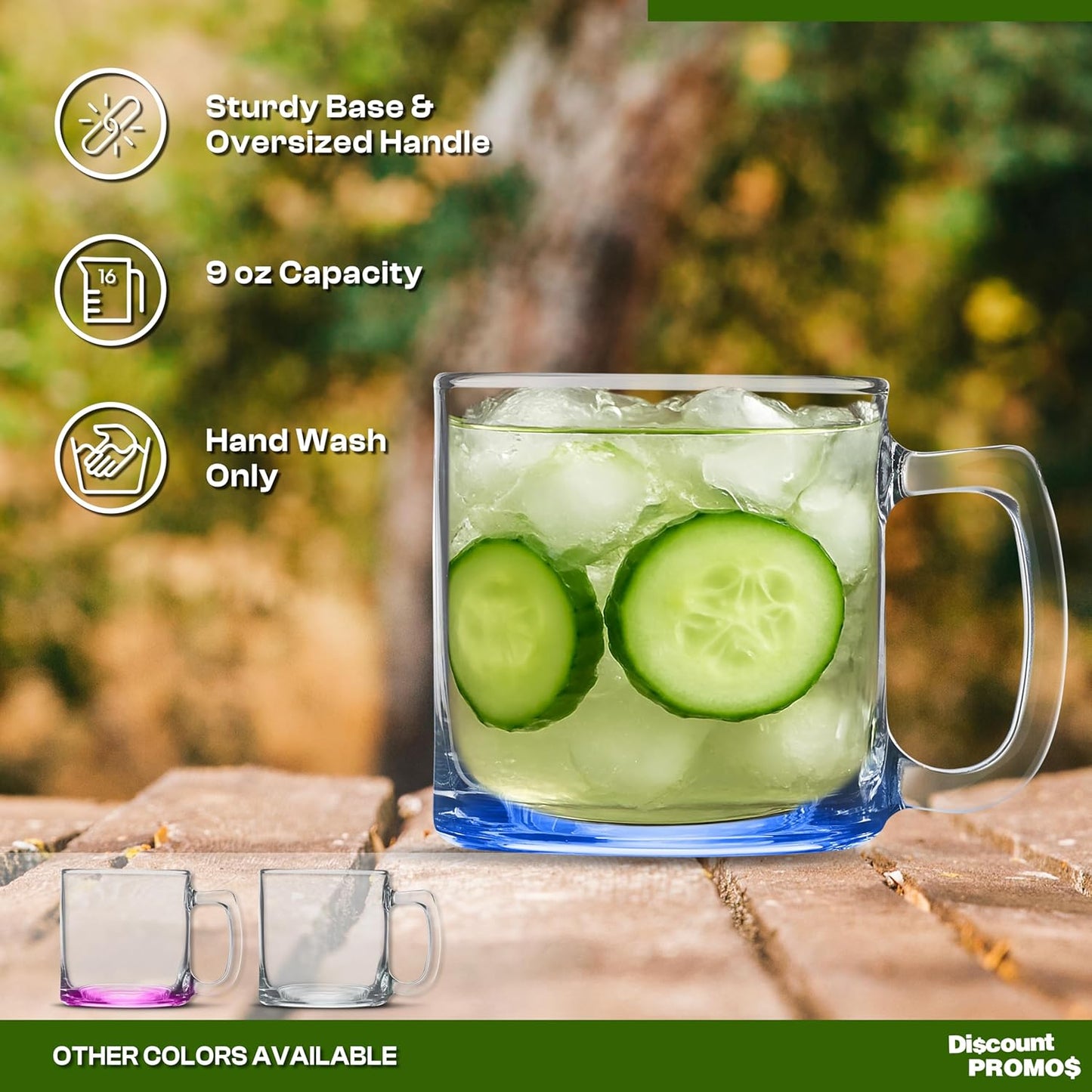 DISCOUNT PROMOS Small Glass Coffee Mugs 9 oz. Set of 10, Bulk Pack - Perfect for Coffee, Tea, Espresso, Hot Cocoa, Other Beverages - Blue