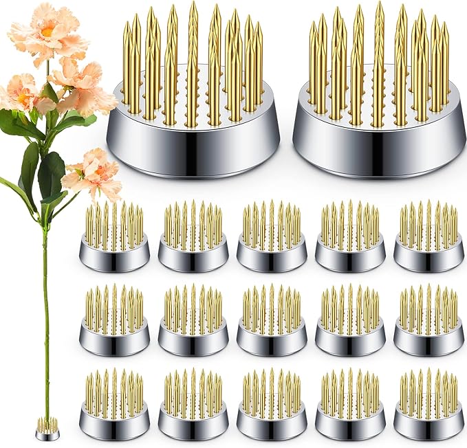 Kritkin 24 Pieces Flower Frogs Holder Mini Floral Round Flower Japanese Arranger Fixed Pin Holder for Arrangements Floral Plant Small Vase Ikebana Decoration Supplies Plant Fixation(0.9 Inch,Gold)