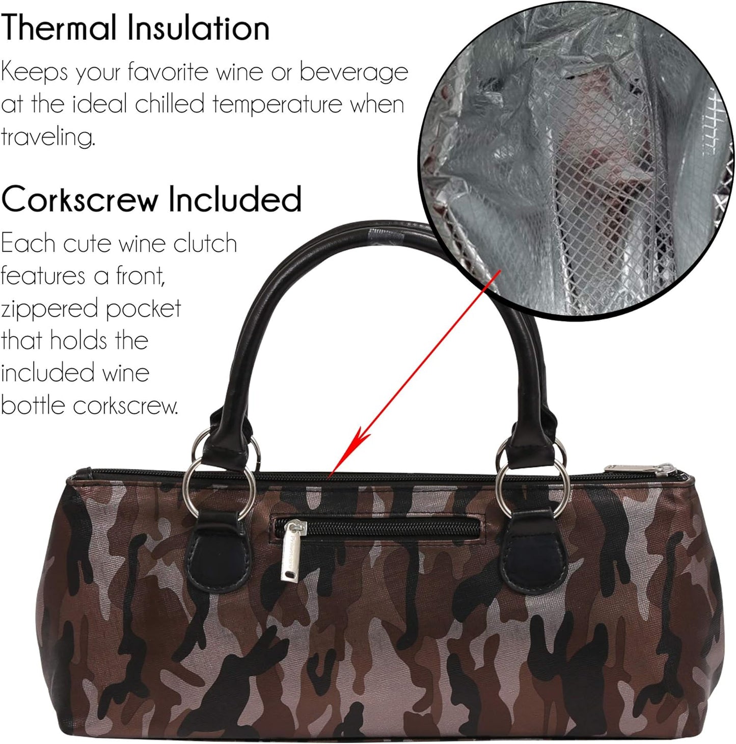 Wine Clutch Bag Thermal Insulated Wine Carrier Tote Holds Red and White Wine 750 Milliliter Bottle Includes Portable Waiter Style Corkscrew