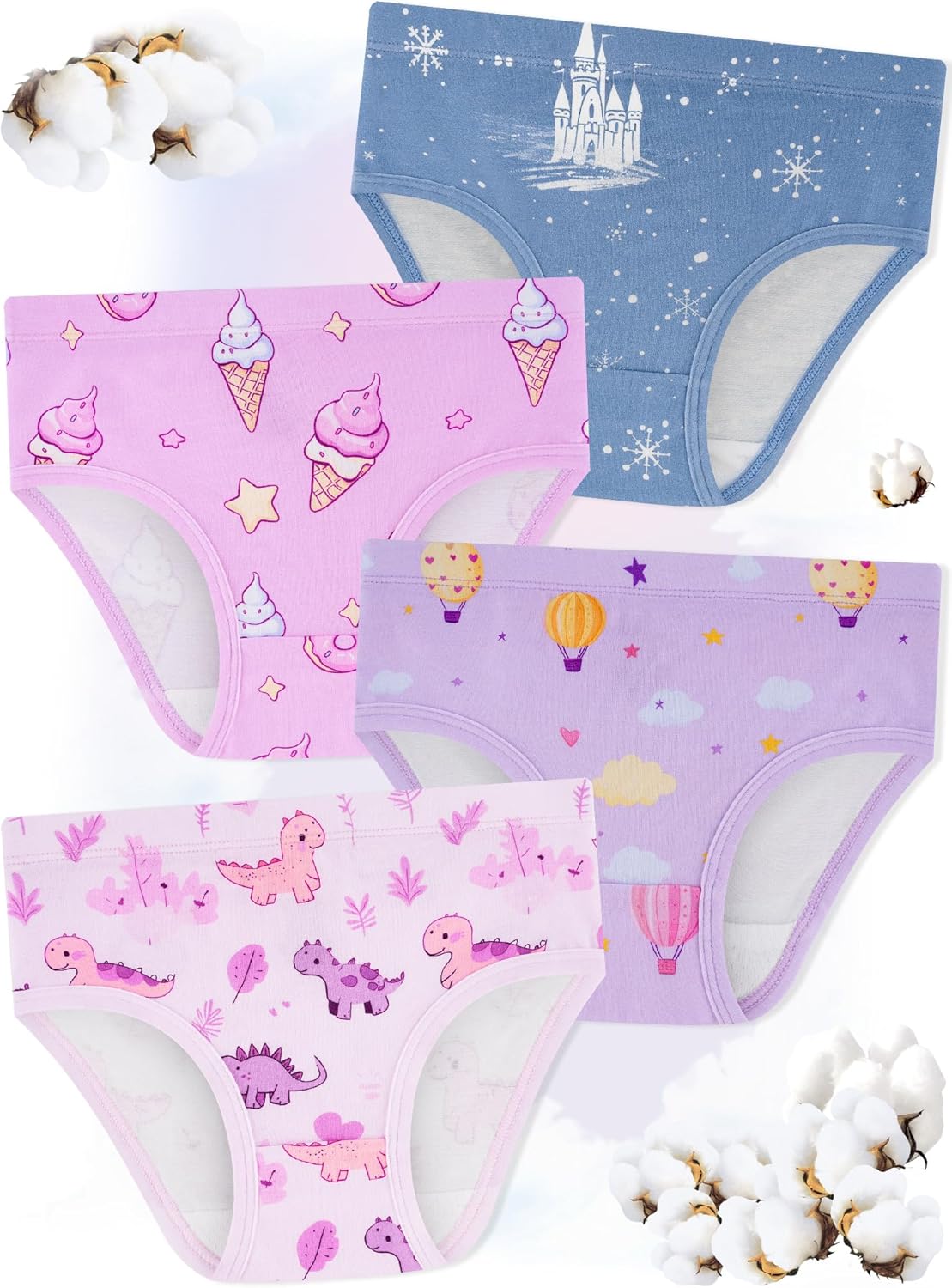 Girls' Underwear,Soft Cotton Tagless Panties for Toddlers' & Little Kids Comfort,Breathable Briefs,8-Pack