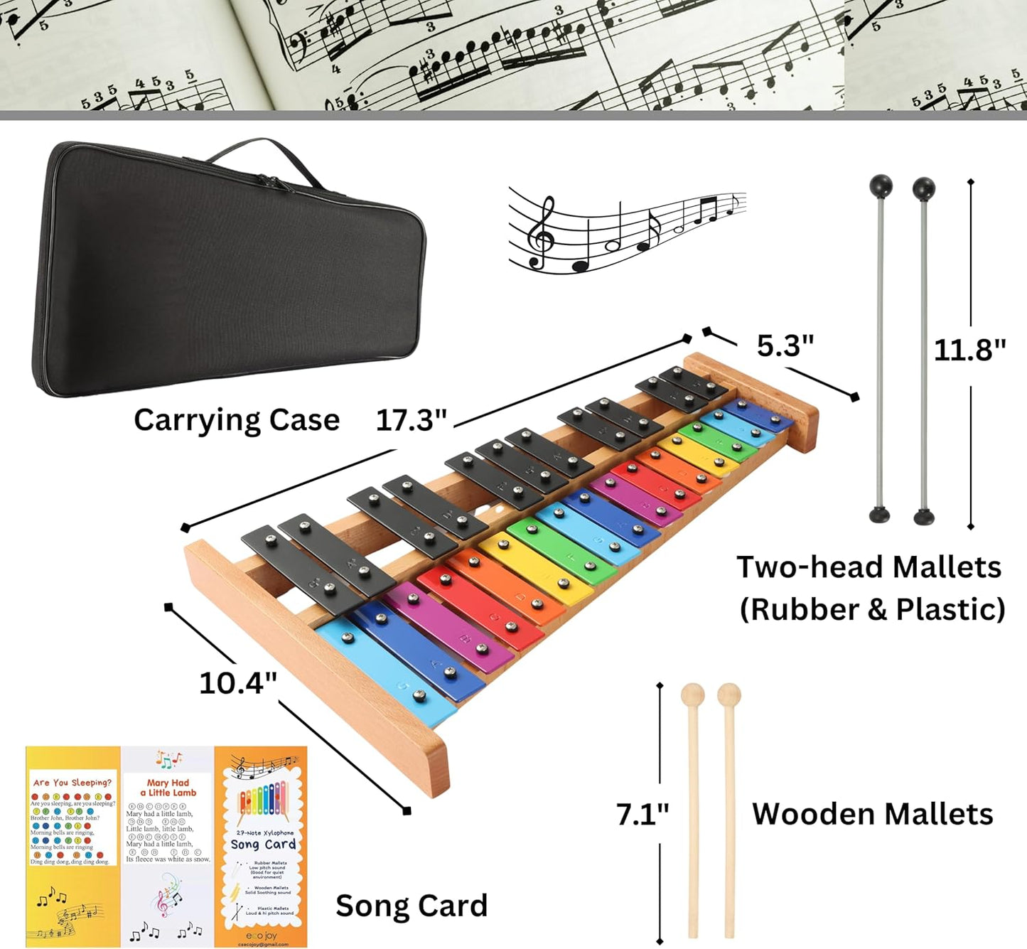 Xylophone + Rubber & Wooden Beaters| 27 Notes Glockenspiel for Adult & Kids| Professional Xylophone Instrument Music Teaching| Gifts Includes Song Book and Carry Case