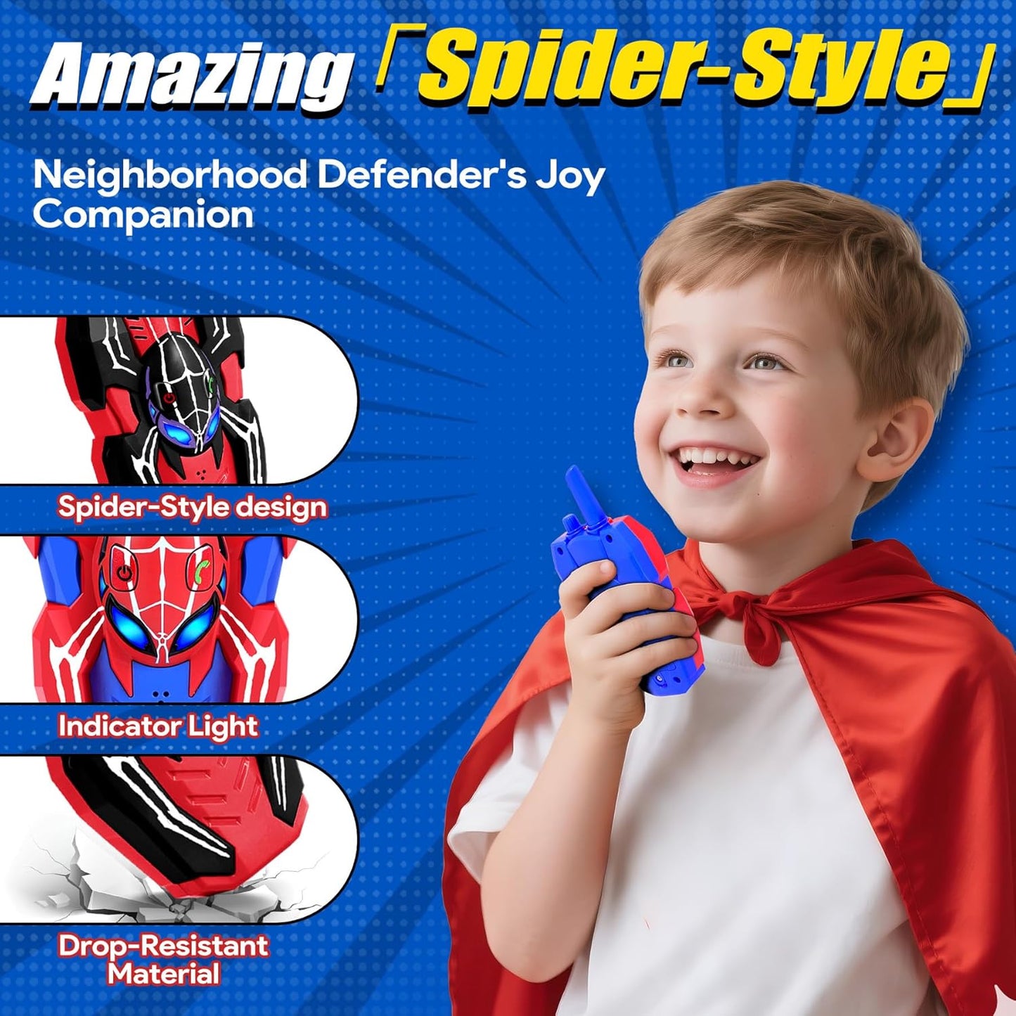 Vvinca Spider Walkie Talkies for Kids Toys Ages 3 4 5 6 7 8 9 10 Boys Girls 2 Pack Superhero Toys Lanyard Long Range Clear Sound Outdoor Game Camping Gear Spy Gadgets & Easter Christmas Birthday Gifts