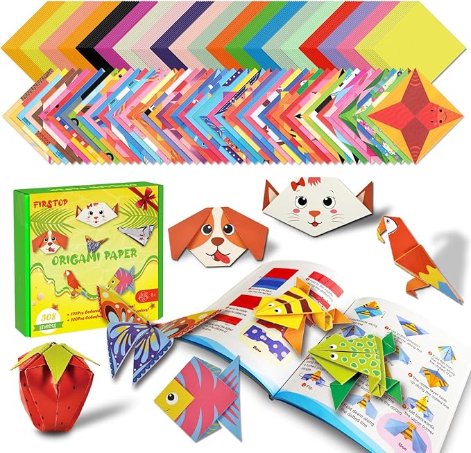 308 Sheets Origami Paper Kit, 5.5inch Craft Origami Set for Kids Ages 5-12, with 54 Patterns & Guiding Book for Beginners, Art Projects for Children Adult, Birthday Christmas Gifts for Boys&Girls