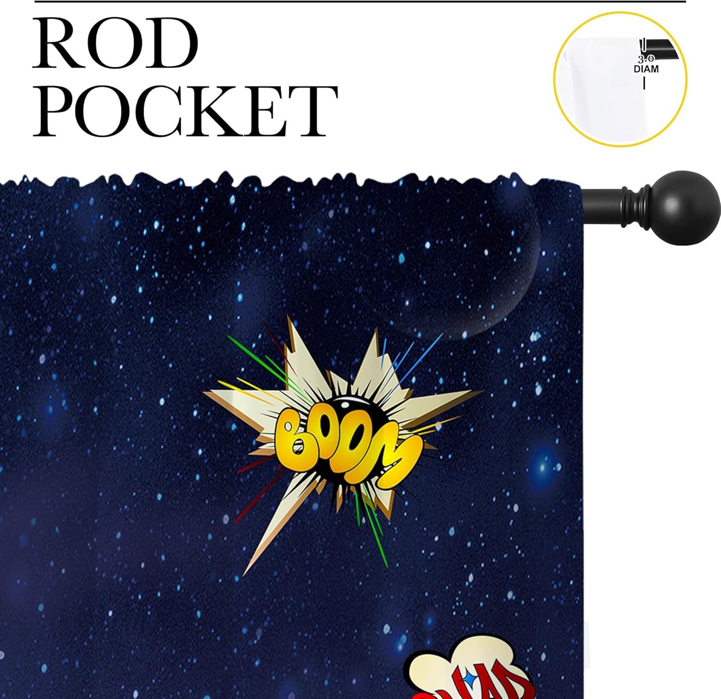 Super Hero Rod Pocket Blackout Curtains for Boy Girl Bedroom, Exploding City Starry Cartoon Skyline Thermal Insulated Home Window Drapes for Living Room Darkening, 42x45 inch