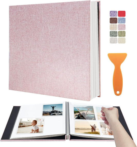 Large Photo Album Self Adhesive Scrapbook Album for 4×6 5×7 8×10 Pictures DIY Magnetic Linen Cover Album 40 Pages for Family Wedding Gifts with Metal Pen and Plastic Board