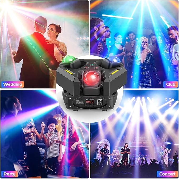 Moving Head DJ Lights, 150W RGBW LED Laser Stage Light,XY Dual-Axis Rotating,Strobe & Star Effect,Linear Dimming, DMX Sound Activated,Laser Party Lights for Live Show,Wedding,KTV Club,Bar