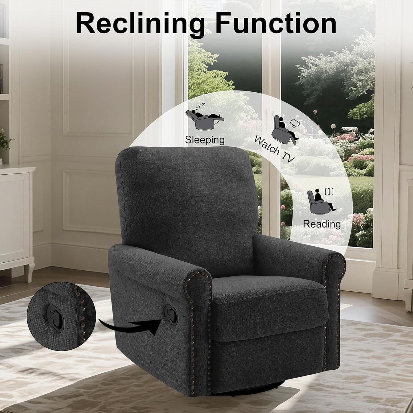 Recliner Chair, 360 Swivel Rocker Chair for Adults Nursery Rocking Chairs Glider Chairs for Living Room, Bedroom, Apartment