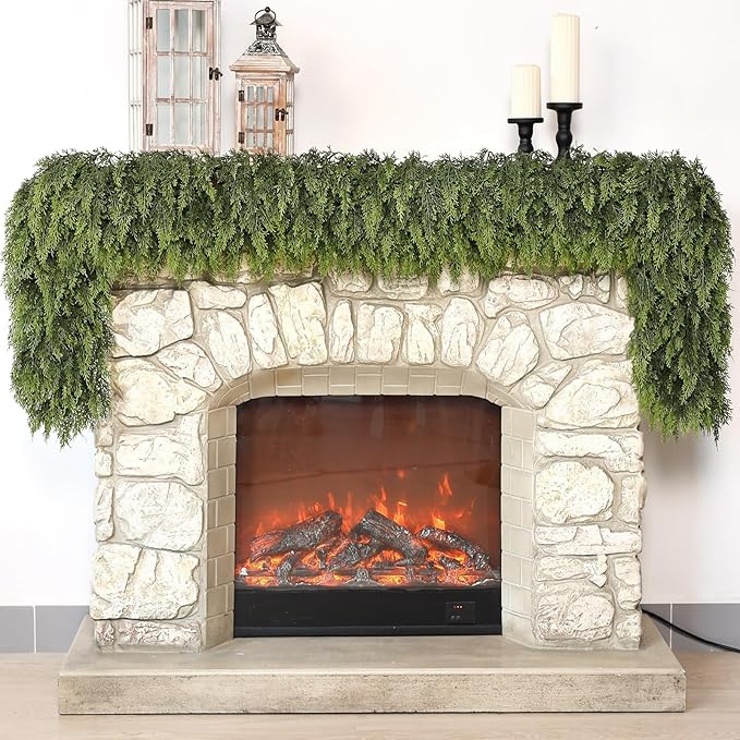 Real Touch Cedar Garland - Artificial Christmas Garlands Faux Green Cedar Fake Pine Needles Garland for Fireplace,Table, Stairs, Mantle, Window,Indoor Outdoor,Home,Holiday Decor(2 PCS,5 FT)