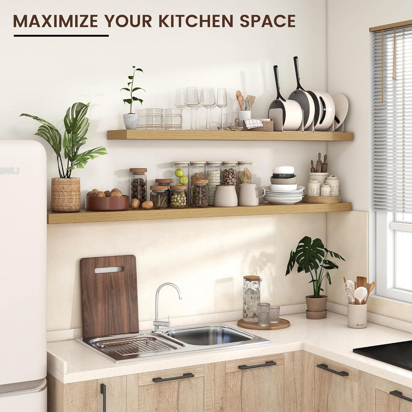 Floating Shelves for Wall, Large Wall Mounted Shelves with Invisible Brackets, Long Wood Floating Shelf for Living Room, Bedroom, Kitchen, Bathroom (Oak, 55" W x 9" D x 1.5" H)