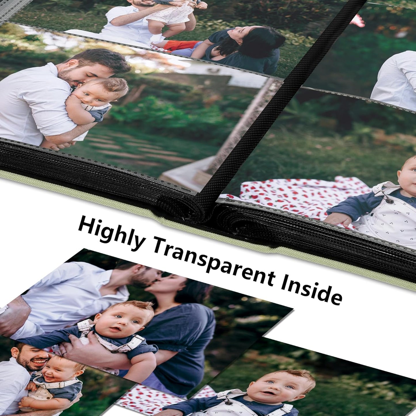 Photo Album 4x6 Pictrues 300 Pockets Linen Cover with Front Window Large Picture Book for Family Travel Wedding and Memory Keepsake Organizer Gray Green