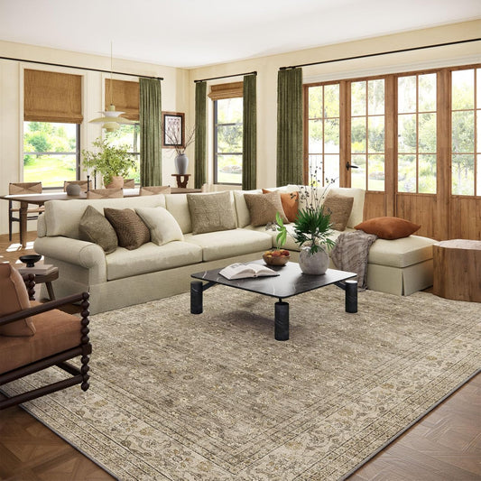 Machine Washable Rugs for Living Room: 10x14 Area Rugs for Bedroom Vintage Stain Resistant Non Slip Low Pile Lightweight Boho Carpet for Kitchen Dining Room Farmhouse Kids Room Nursery