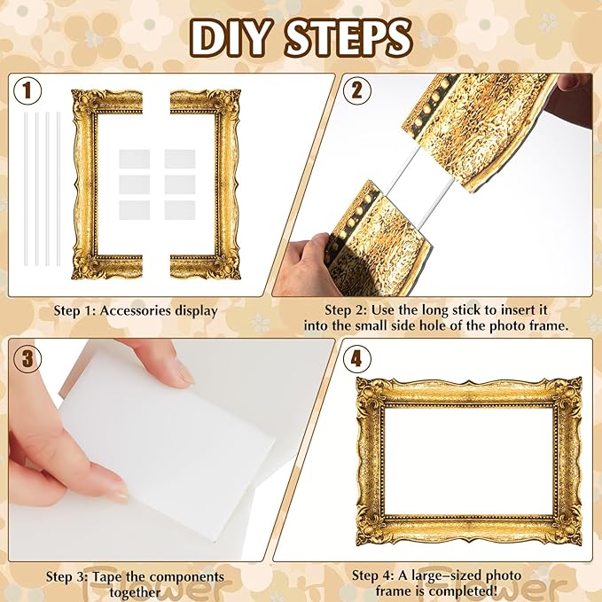 Upgraded 32 x 24 Inch Large Photo Booth Props Picture Frame Vintage Photo Frame Friends Selfie Props for Wedding Mexico Birthday Bachelorette Party Supplies(Gold Style)