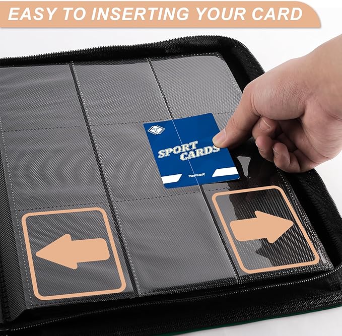Card Binder for Trading Cards 9 Pocket, TiopLior Zip MTG Card Binders with 432 Side Loading Pocket, Card Album Fit for TCG Baseball Football Sports Card, Easy to Insert Card Collection Binder (green)