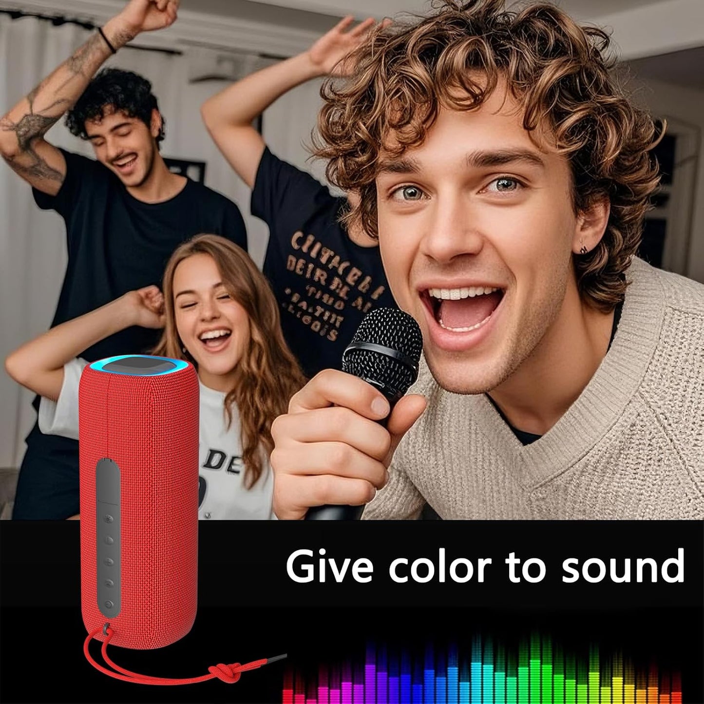 Bluetooth Speaker, Portable Wireless Clear Loud Stereo Sound IPX5 Waterproof with RGB Lights BT5.3 Long Playtime TWS Pairing,for Home Party Outdoor Beach,Great Gift Choice (Red)