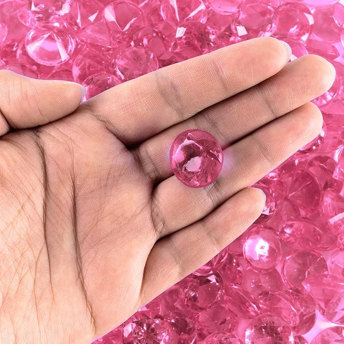 Super Z Outlet Acrylic Color Faux Round Diamond Crystals Treasure Gems for Table Scatters, Vase Fillers, Event, Wedding, Birthday Decoration Favor, Arts & Crafts (1 Pound, 240 Pieces) (Pink)