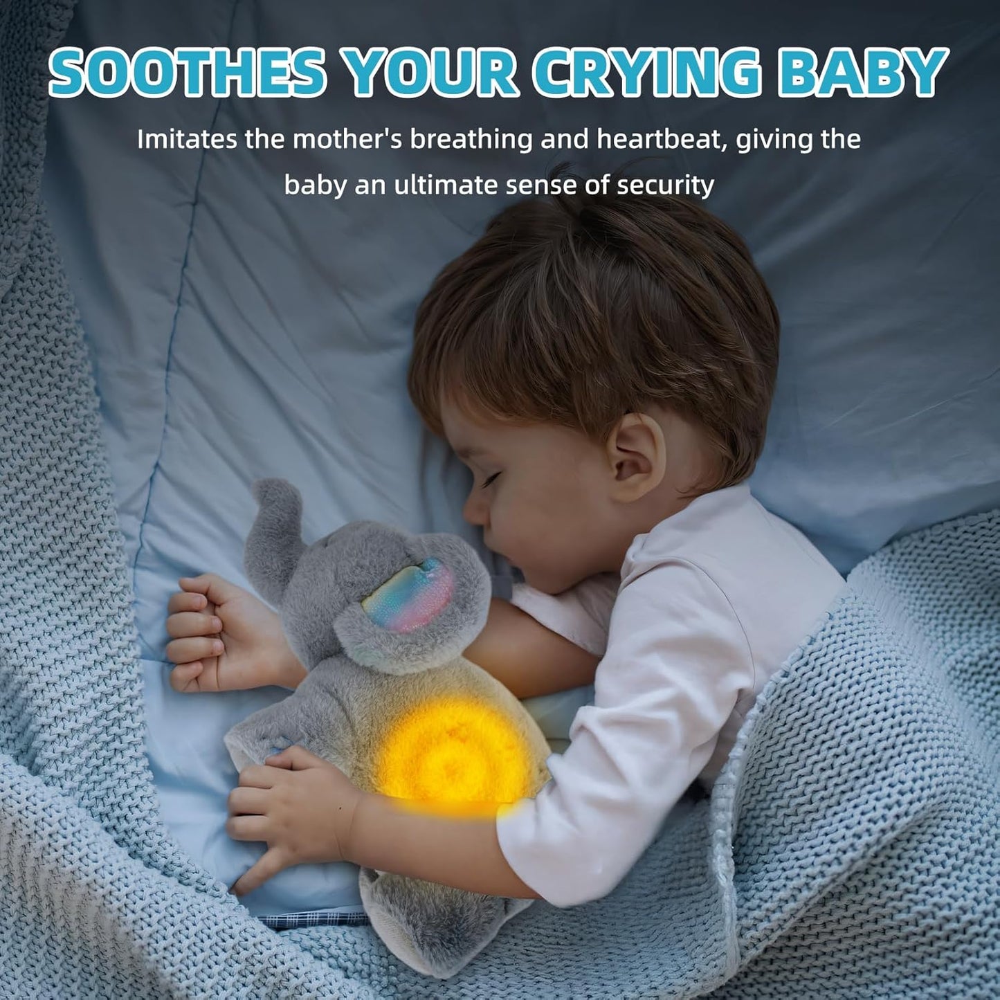 Breathing Stuffed Animal for Anxiety, Baby Soothers for Sleep, Elephant Stuffed with White Noise Pure Music for Anxiety Baby Sleep Aid Enhance 30Min Auto Off