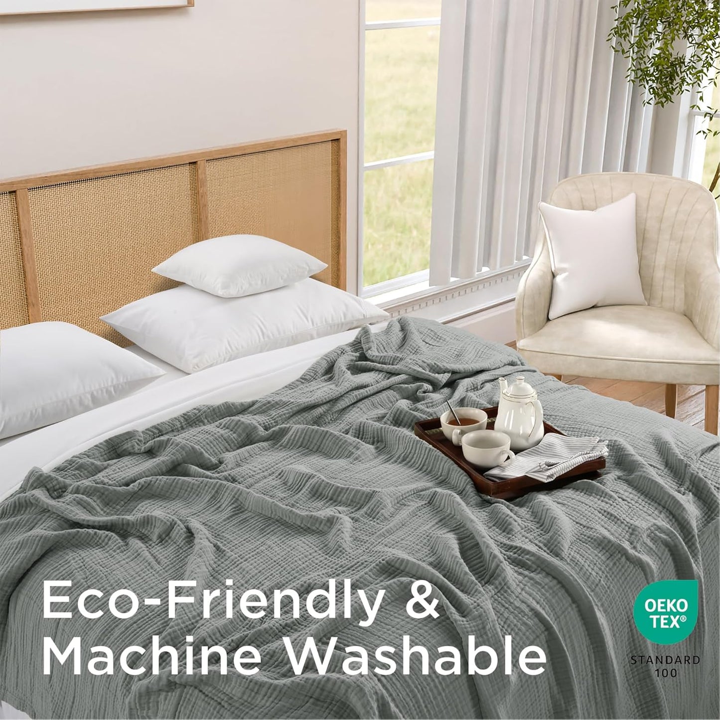 Threadmill Summer Muslin Twin Blanket | 4 Layer 100% Cotton Gauze | Soft, Breathable, and Lightweight Muslin Blanket | Ideal for All Seasons | Lightweight Blanket| Scottish Grey