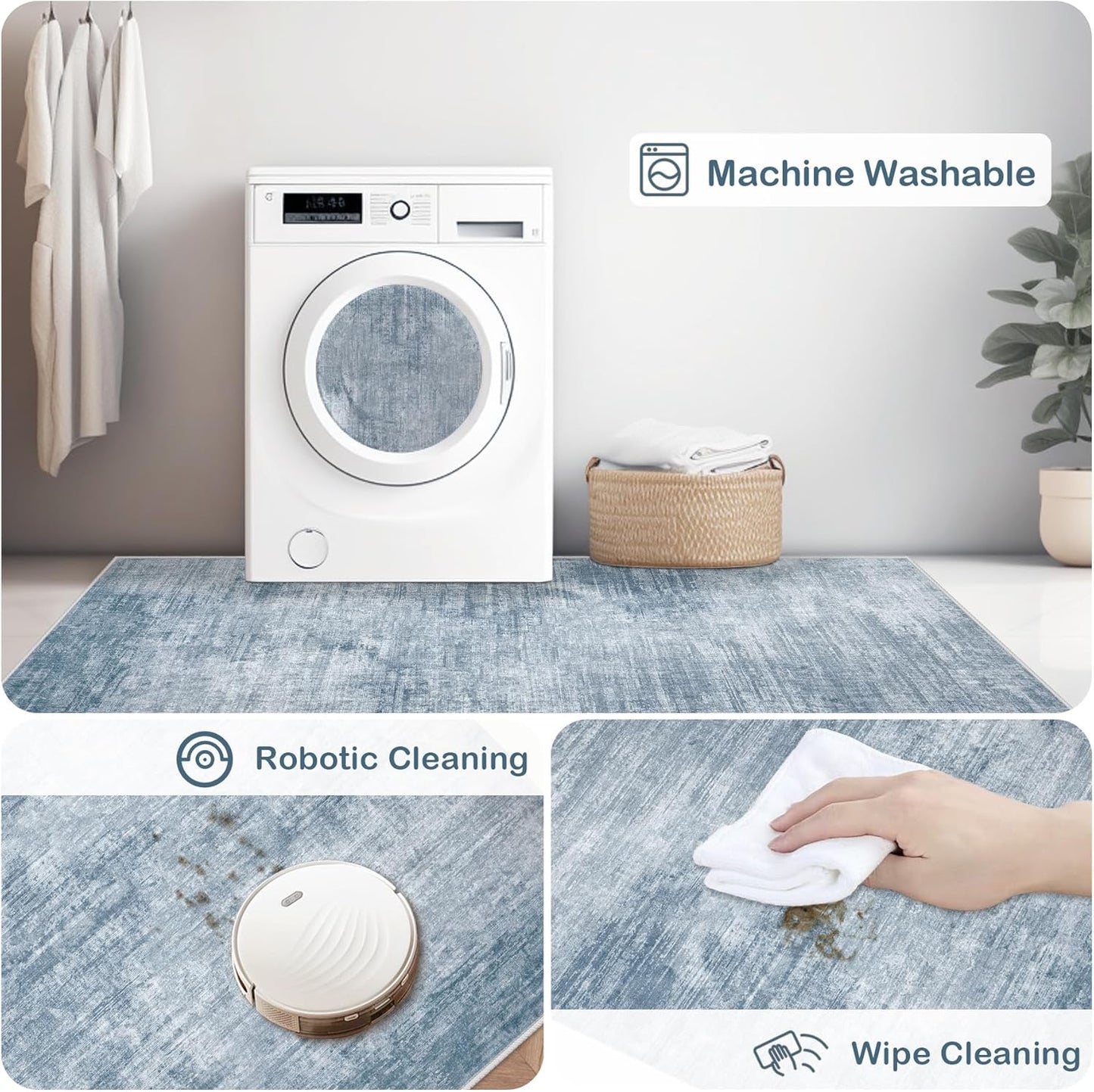 Area Rugs 8x10 Living Room: Washable Rug Modern Abstract Large Rugs Soft Non Slip Neutral Rug Stain Resistant Indoor Carpet for Bedroom Kitchen Dining Room Table Nursery Home Office Rugs(Blue,8'x10')