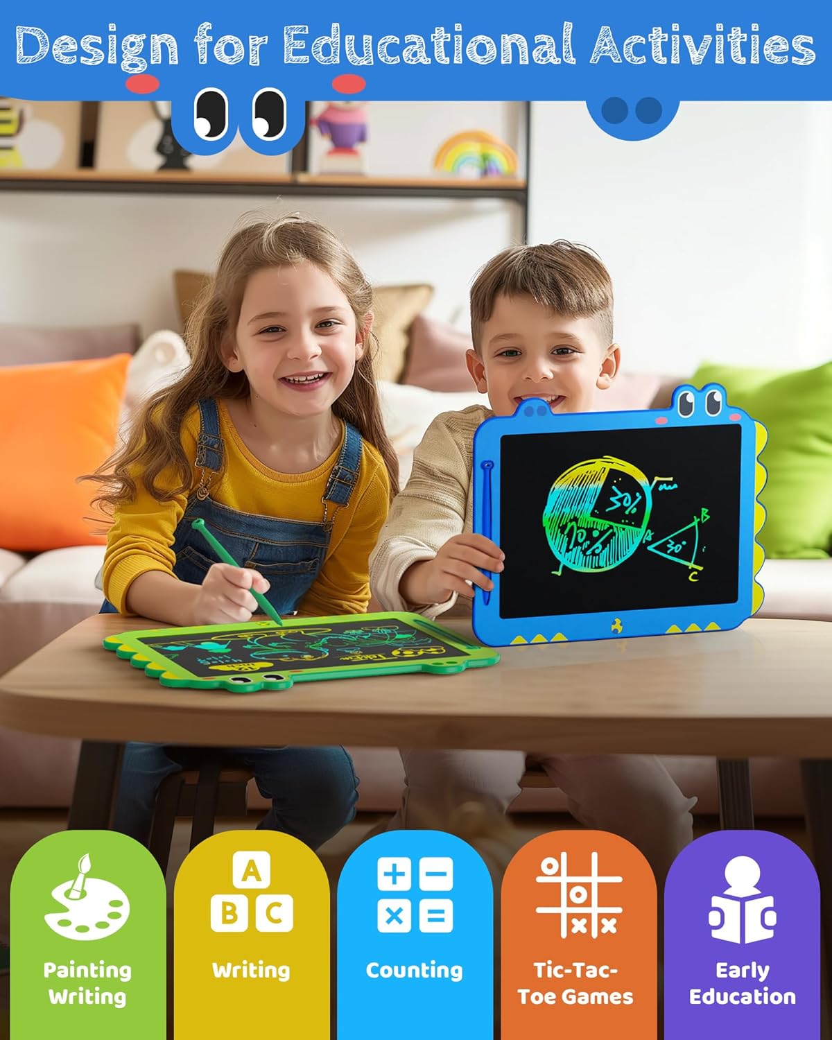 TEKFUN LCD Writing Tablet for Kids, 12 Inch Doodle Board for Toddlers, Colorful Drawing Tablet, Reusable Electronic Pads Educational and Learning Toys Gifts for 3-13 Year Old Boy and Girl (Blue)