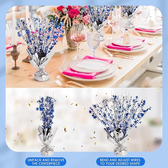 6 Pack Star Table Centerpieces for Party, Birthday Table Decorations for Kids Adults, Party Centerpieces for Tables for Wedding Baby Shower Graduation Holiday Event (Silver NavyBlue)