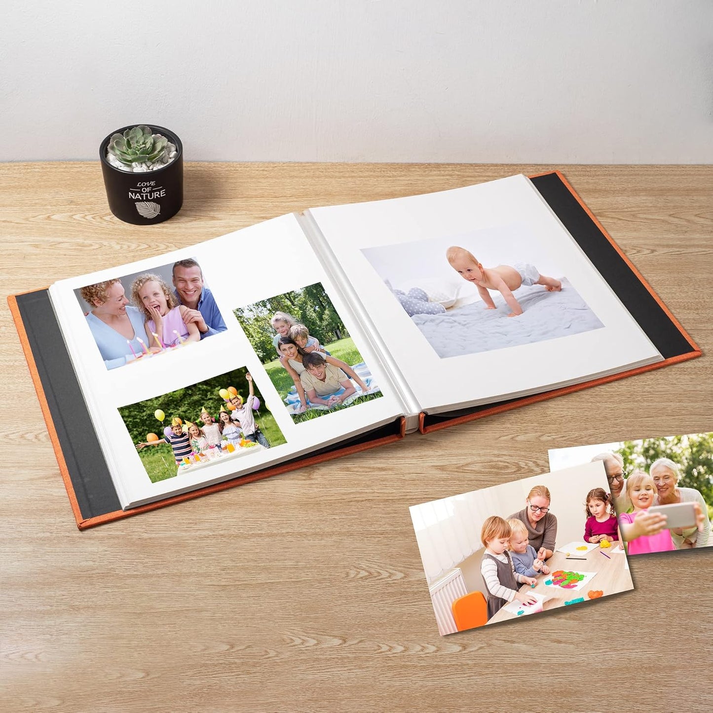 Large Photo Album Self Adhesive Scrapbook Album for 4×6 8×10 Pictures DIY Magnetic Linen Cover Album 60 Pages for Family Wedding Gifts with Metal Pen and Plastic Board