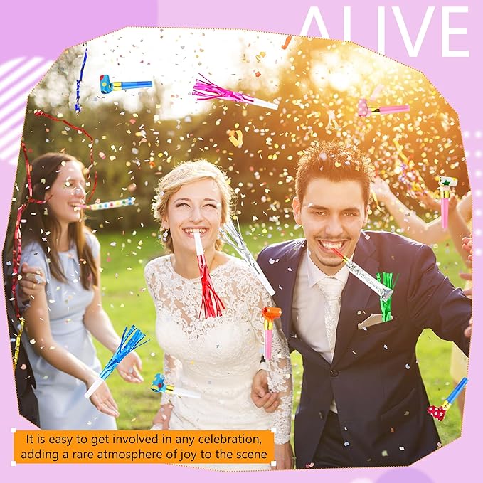 160 Pcs Party Blowers Set Includes 100 Pcs Glitter Fringed Noise Maker and 60 Pcs Colorful Blowouts Horns Whistle for Sporting Events Birthday New Year Noisemakers Party Favors