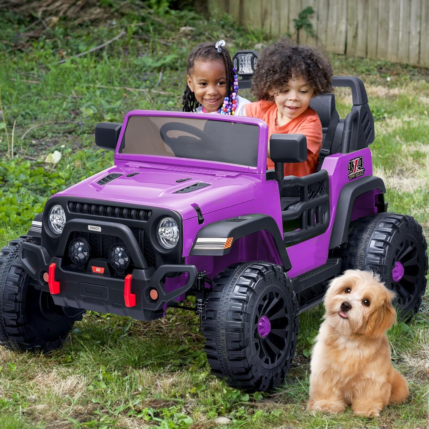 2 Seater Ride on Toy Car for Kids, 24V 4x4 Ride-on Truck Kids Electric Car w/Remote Control, 4x200W Motors - Purple