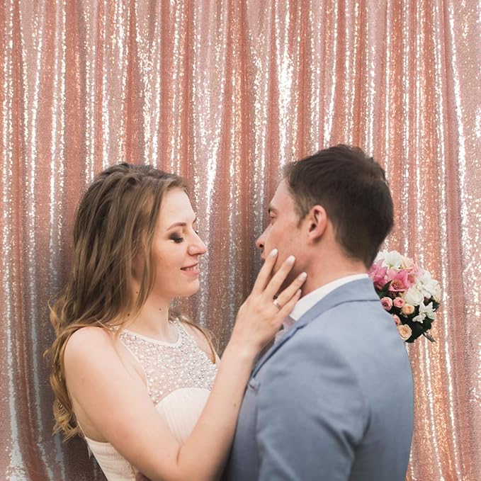 Juya Delight 6FT X 8FT Non-Transparent Sequin Photography Background Backdrop Curtain for Birthday Party Wedding Festival Ceremony (Rose Gold)