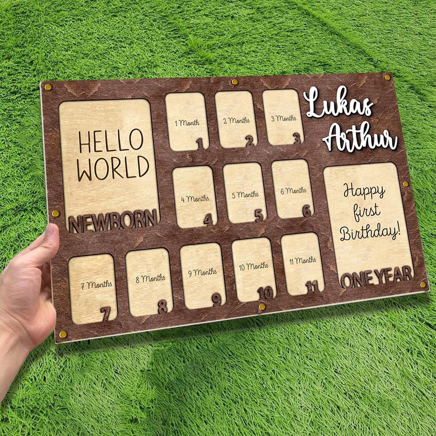 Personalized My First Year Photo Frame | 12 Months Picture Frame For Baby First Year | Displays Two 4x6 Photo and Eleven 2x3 Pictures | Birthday Party Decor Newborn Memory Keepsake, Style MP1