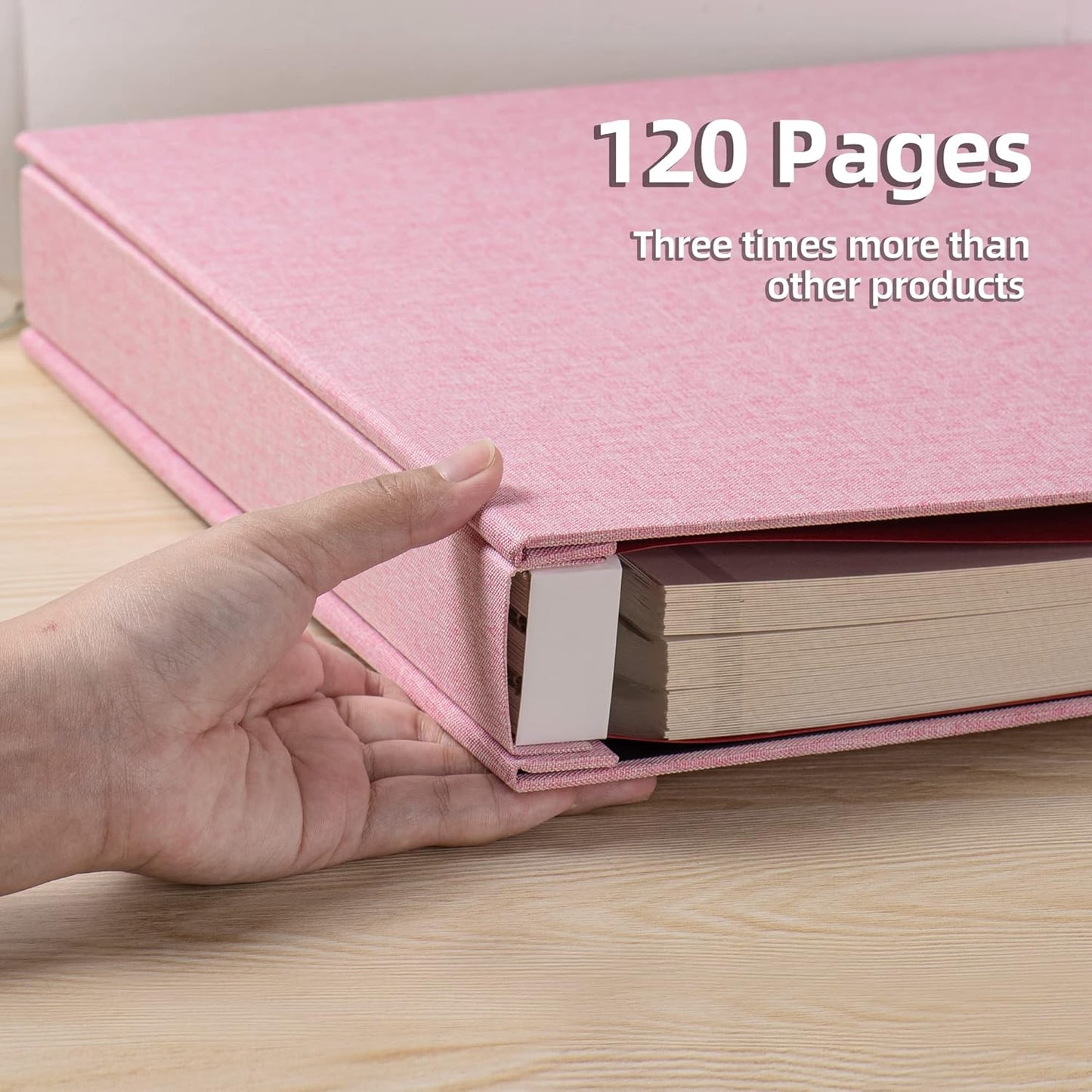 Large Photo Album Self Adhesive 4x6 8x10 10x12 Scrapbook Magnetic Album DIY Scrapbook Length 13 x Width 12.8 (Inches) 120 Sticky Pages Linen Cover DIY Photo Album(Pink)
