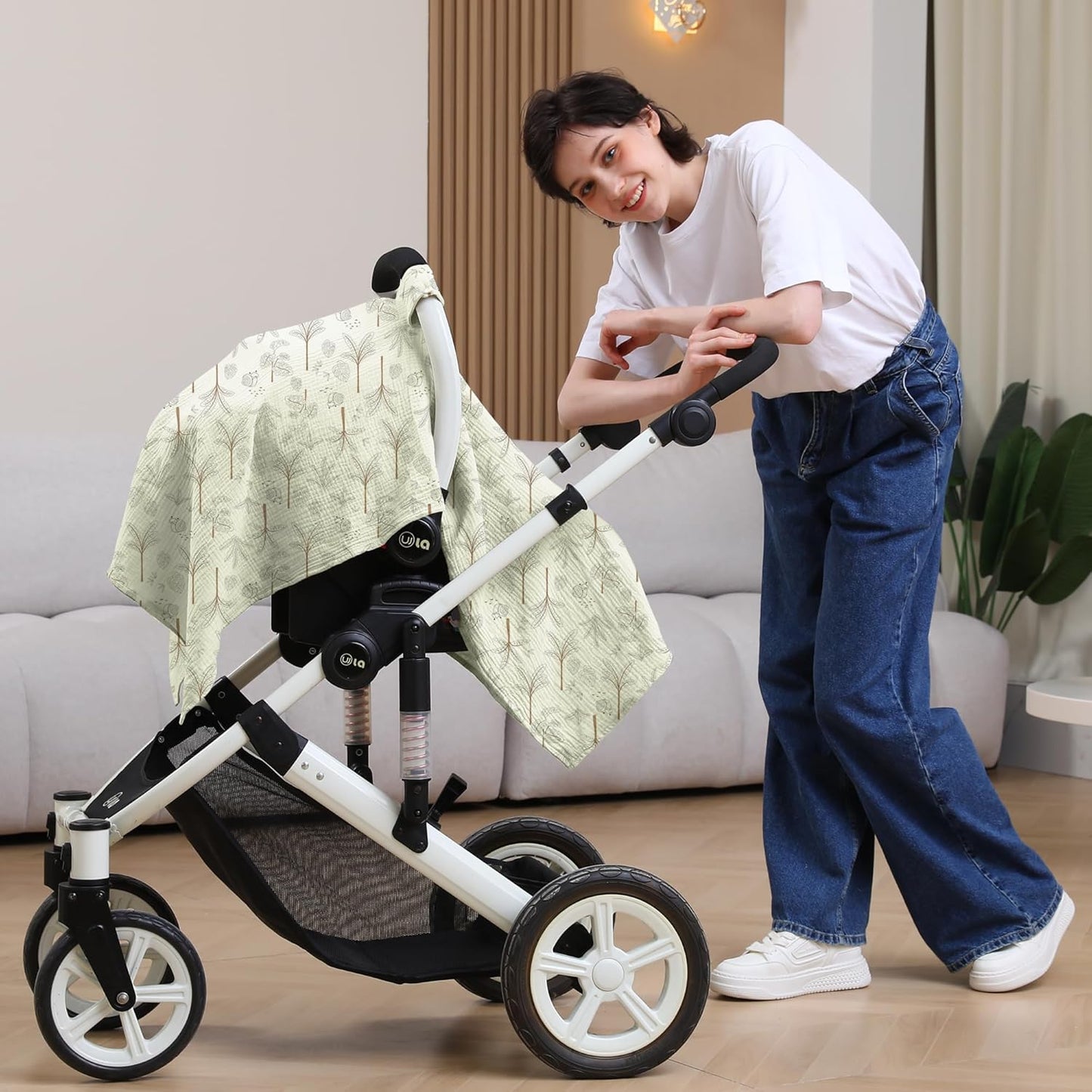 100% Muslin Cotton Car Seat Cover Baby, Carseat Canopy Cover, Universal Fit Stroller Covers for Boys and Girls (Coconut Grove)