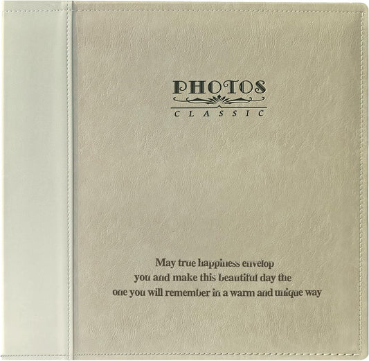 Magnetic Self-Stick Page Photo Album, Family Album, Leather Cover, Hand Made DIY Albums Holds 3x5, 4x6, 5x7, 6x8,8x10 Photos (Oatmeal)