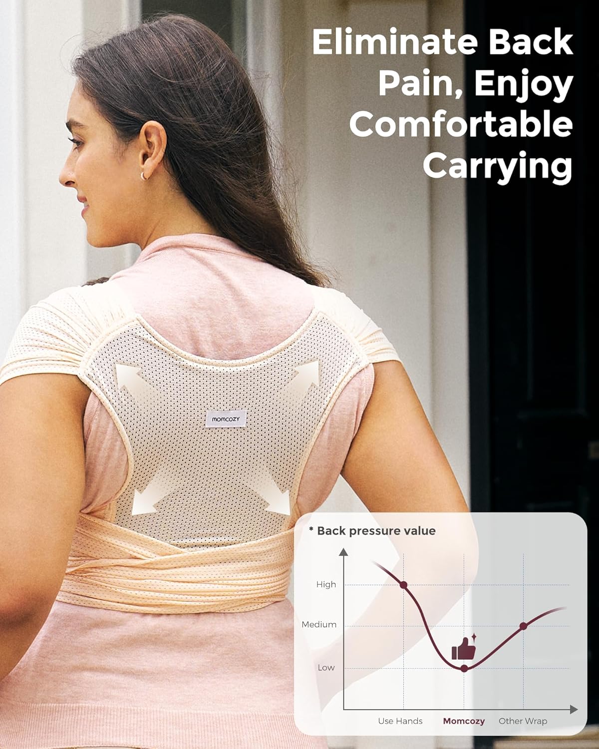 Momcozy Baby Carrier AirMesh - The Perfect Summer Sling for Newborns to Toddler 8-35 lbs - Cooling Fabric Baby Wrap, Lightweight, Ergonomic, and Easy to Wear, Light Beige