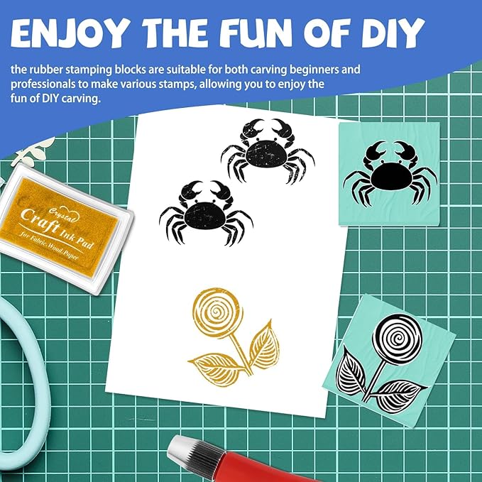 6pcs 2"x2" Rubber Carving Blocks, Linoleum Block Stamp Making Kit for Beginners - DIY Stamp Making, Printmaking Crafts (White & Green)