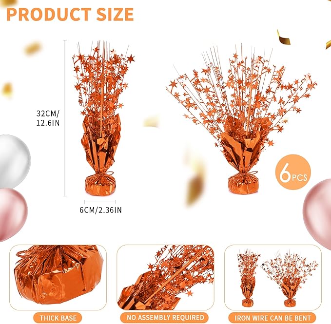 6 Pack Star Table Centerpieces for Party, Birthday Table Decorations for Kids Adults, Party Centerpieces for Tables for Wedding Baby Shower Graduation Holiday Event (Orange)