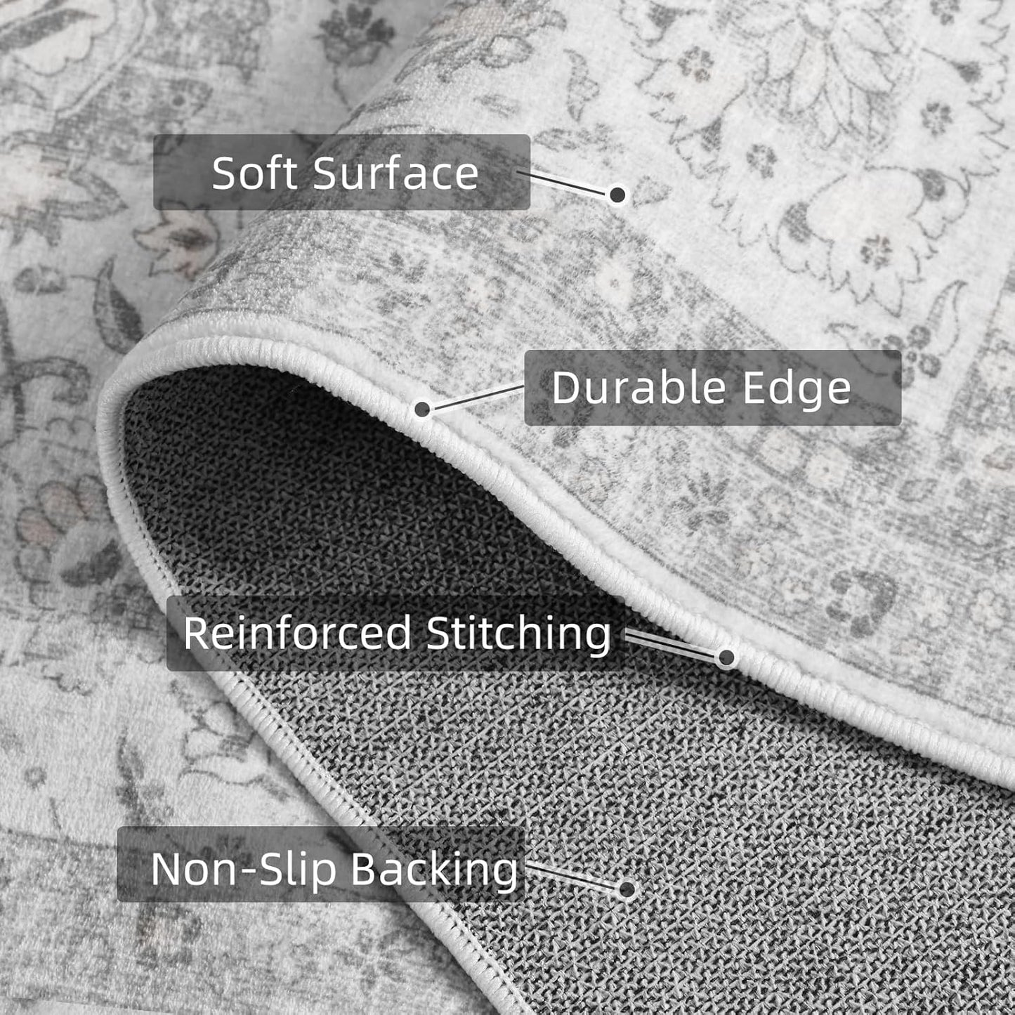 Deerly Light Grey Vintage 6x9 Nursery Rugs for Living Room, Rug Boho Washable Area Rug with Non-Slip Backing, Indoor Carpet for Bedroom Dining Room