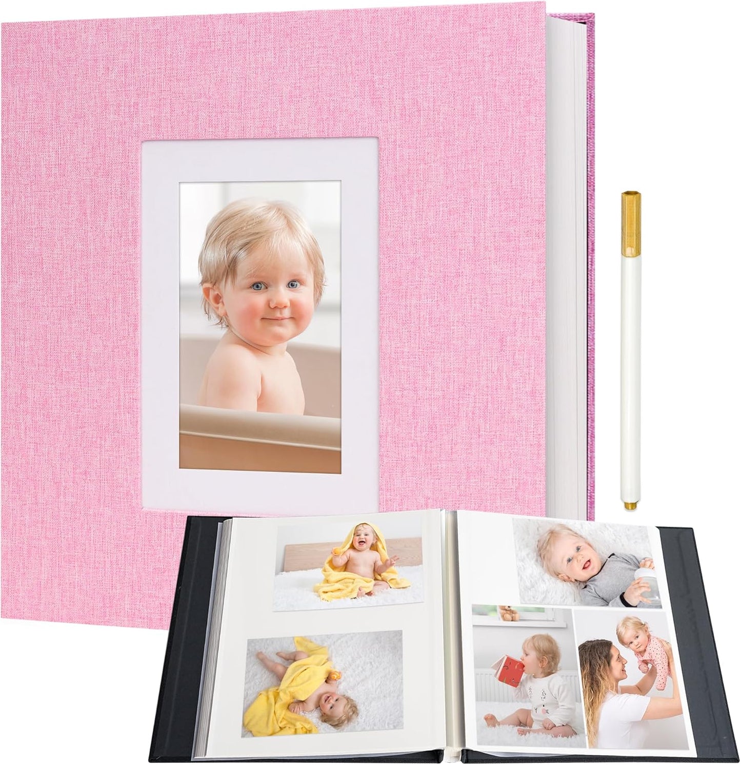 Vienrose Photo Album Self Adhesive for 2x3 4x6 5x7 8x10 Pictures DIY Scrapbook 40 Blank Pages Linen Cover Memory Book for Wedding, Baby Growth, Travel, Pink