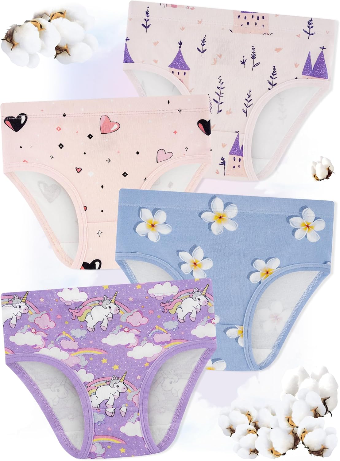 Girls' Underwear,Soft Cotton Tagless Panties for Toddlers' & Little Kids' Comfort,Breathable Briefs,8-Pack