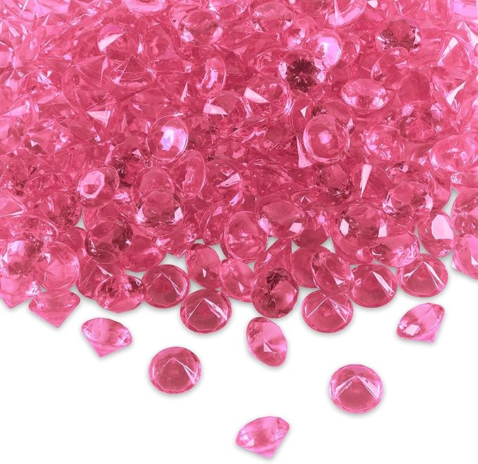 Super Z Outlet Acrylic Color Faux Round Diamond Crystals Treasure Gems for Table Scatters, Vase Fillers, Event, Wedding, Birthday Decoration Favor, Arts & Crafts (1 Pound, 240 Pieces) (Pink)