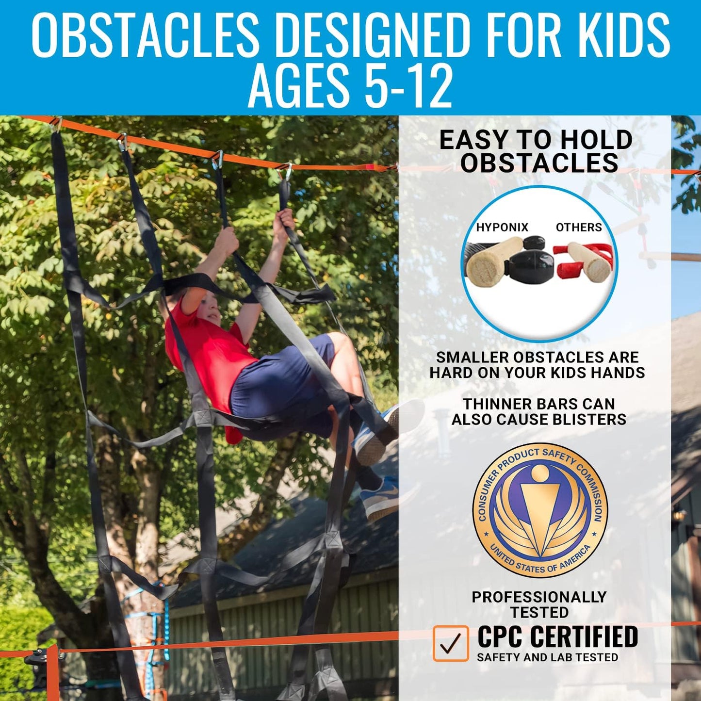 Ninja Warrior Obstacle Course for Kids – 2 x 50 ft Slacklines with 10 Weatherproof Obstacles – Monkey Net, Ratchet-Tight Technology, Supports Up to 880 lbs – Climbing & Swinging Equipment