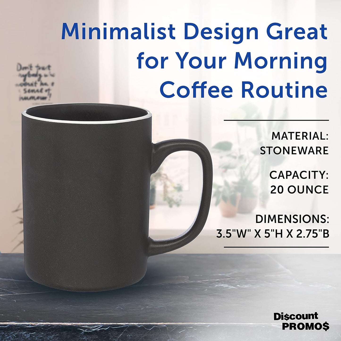 DISCOUNT PROMOS El Grande Matte Ceramic Mugs 20 oz. Set of 12, Bulk Pack - Perfect for Tea, Espresso, Cappuccino, Hot Cocoa - Charcoal