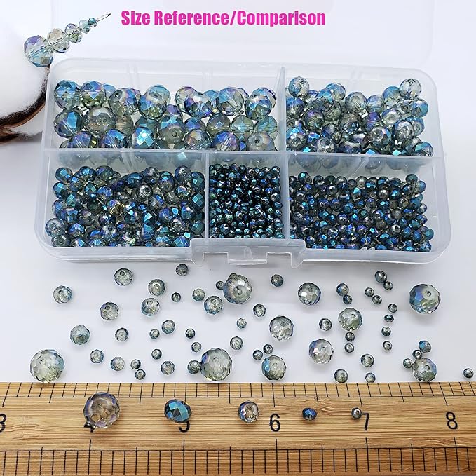 2-10mm Briolette Rondelle 810pcs Clear Green Crystal Glass Beads Faceted Shape Crystal Spacer Beads for Bracelet Necklace Decorative Hand Jewelry Making (2/4/6/8/10mm Clear Green)