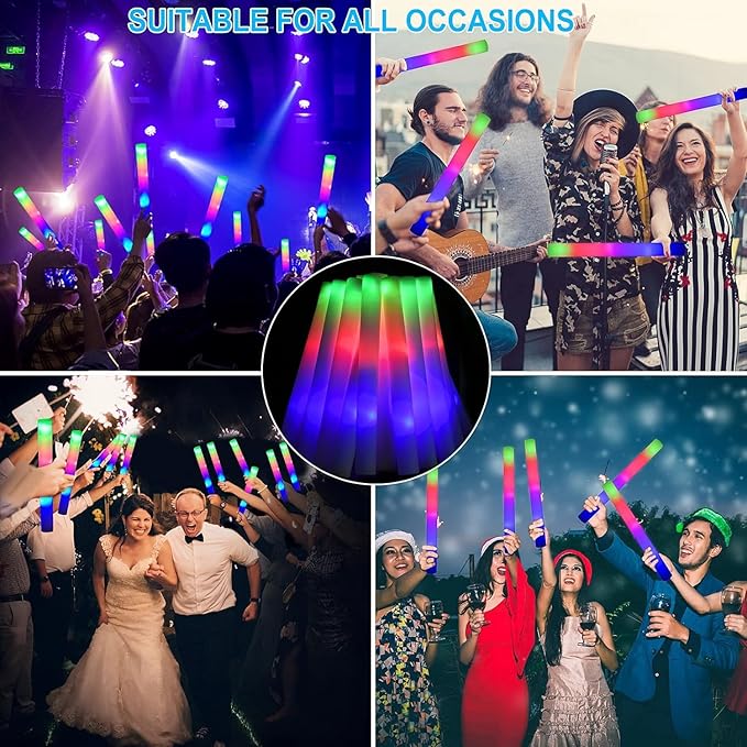 70pcs Foam Glow Sticks,Glow Sticks Bulk,3 Flashing Modes for Wedding Glow in The Dark Party Supplies, Light up Wand for Birthday,Outdoor Camping, Raves