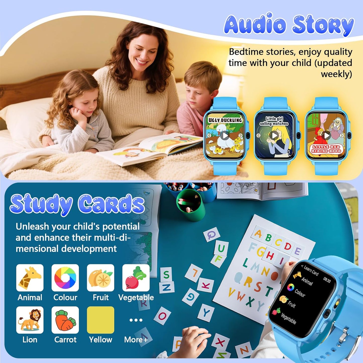 Smart Watch for Kids, 1.85" Fitness Tracker Pedometer Watch, Health, Sleep Monitor, Puzzle Games, Alarm Clock, Camera, Music Player, Torchlight, Activity, Gift Toys for 4 - 13 Years Old Boys and Girls