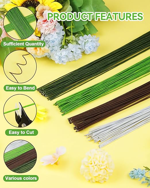 150 PCS FIVEIZERO 26 Gauge MixColor Floral Wire Stems for Artificial Flower Making,Florist Wire,Flower Wires for Crafts,Alambre para Flores for Wreaths, Flower Arrangements and DIY Projects
