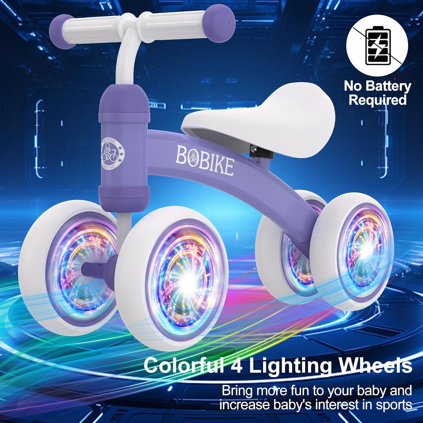 Baby Balance Bike Toys for 12-36 Months Kids Toy Boy and Girls Gifts Toddler Best First Birthday Gift Children Walker No Pedal Infant 4 Wheels Bicycle (Colorful, Purple-Light)