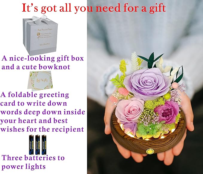 Valley of Rain & Forest Long-Lasting Real Flowers, Unique Floral Gift For you to send Love for All Occasions, for Indoor Decoration (Light-Purple Rose, Light-Pink & Purple-Pink Austin Roses)